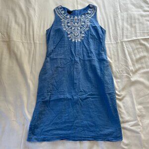 Talbots Light Blue White Embroidered Midi Sleeveless Pencil Dress | Size 6